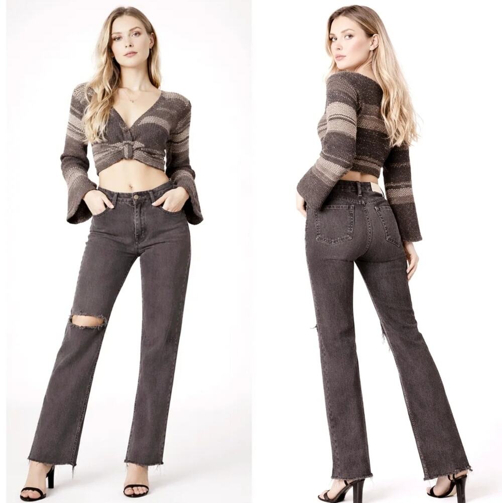 RE/DONE Ultra High Rise Stovepipe Vintage Black Destroy $265 Size 27   J1768